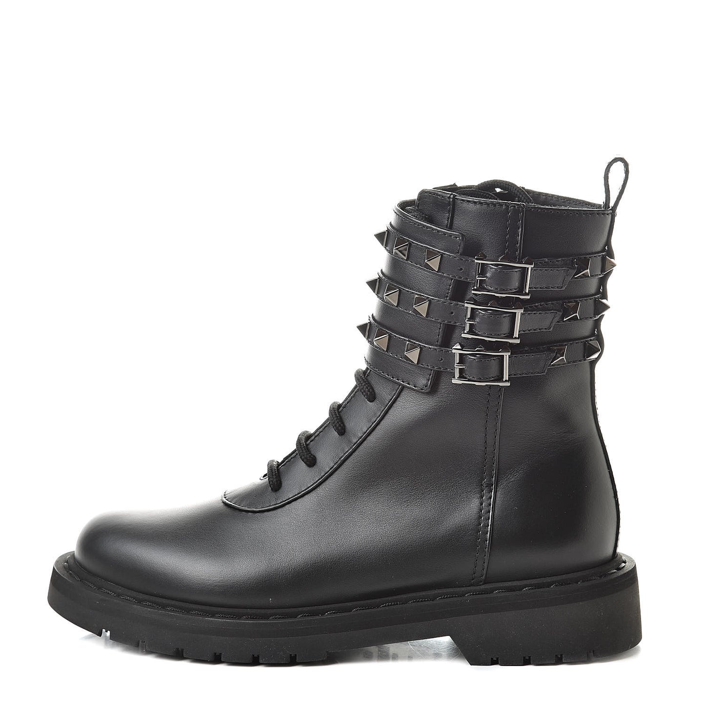 Calfskin Rockstud 20mm Combat Boots 35.5 Black