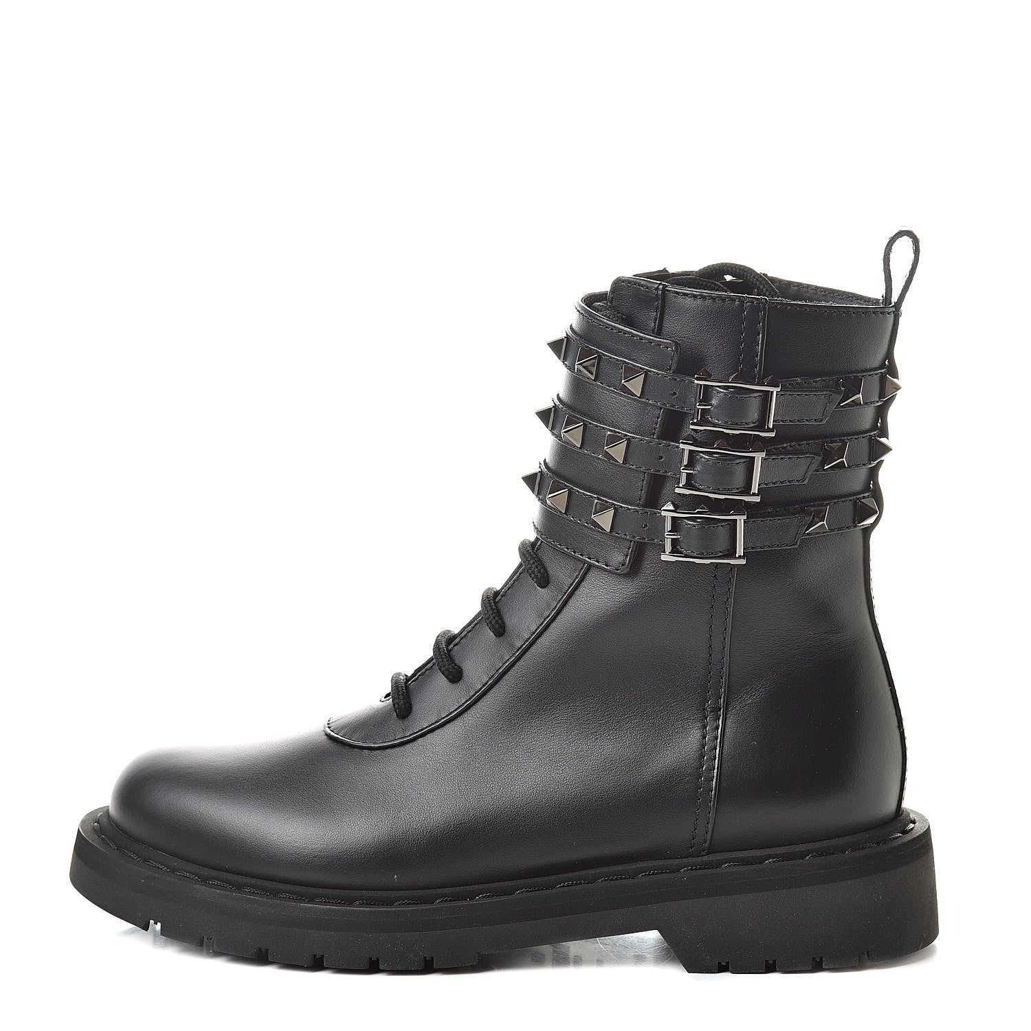 Valentino Garavani Calfskin Rockstud 20mm Combat Boots 35.5 Black 1 of 8