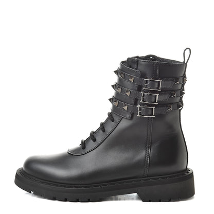 Valentino Garavani Calfskin Rockstud 20mm Combat Boots 35.5 Black 1 of 8