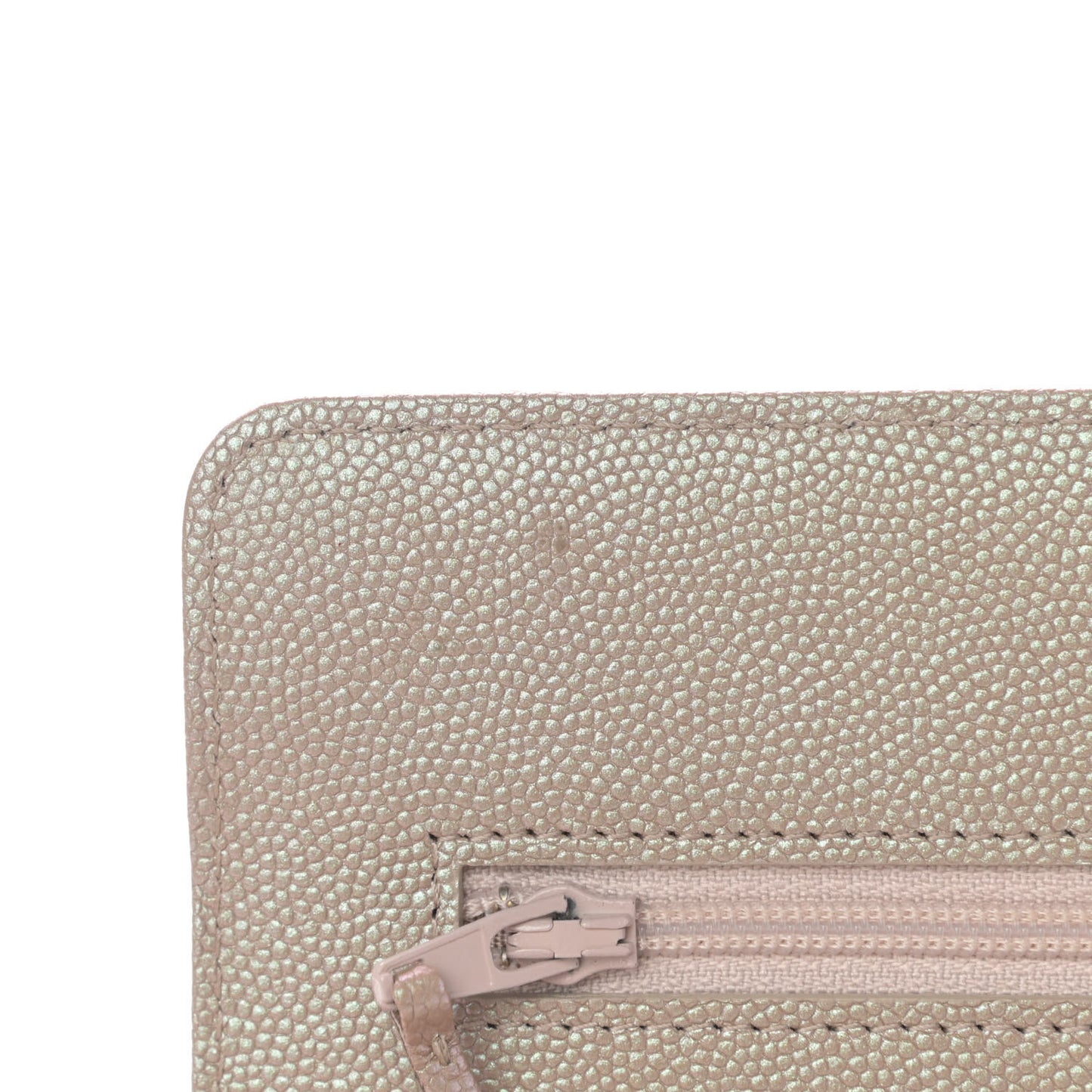 Iridescent Caviar Quilted Wallet On Chain WOC Beige