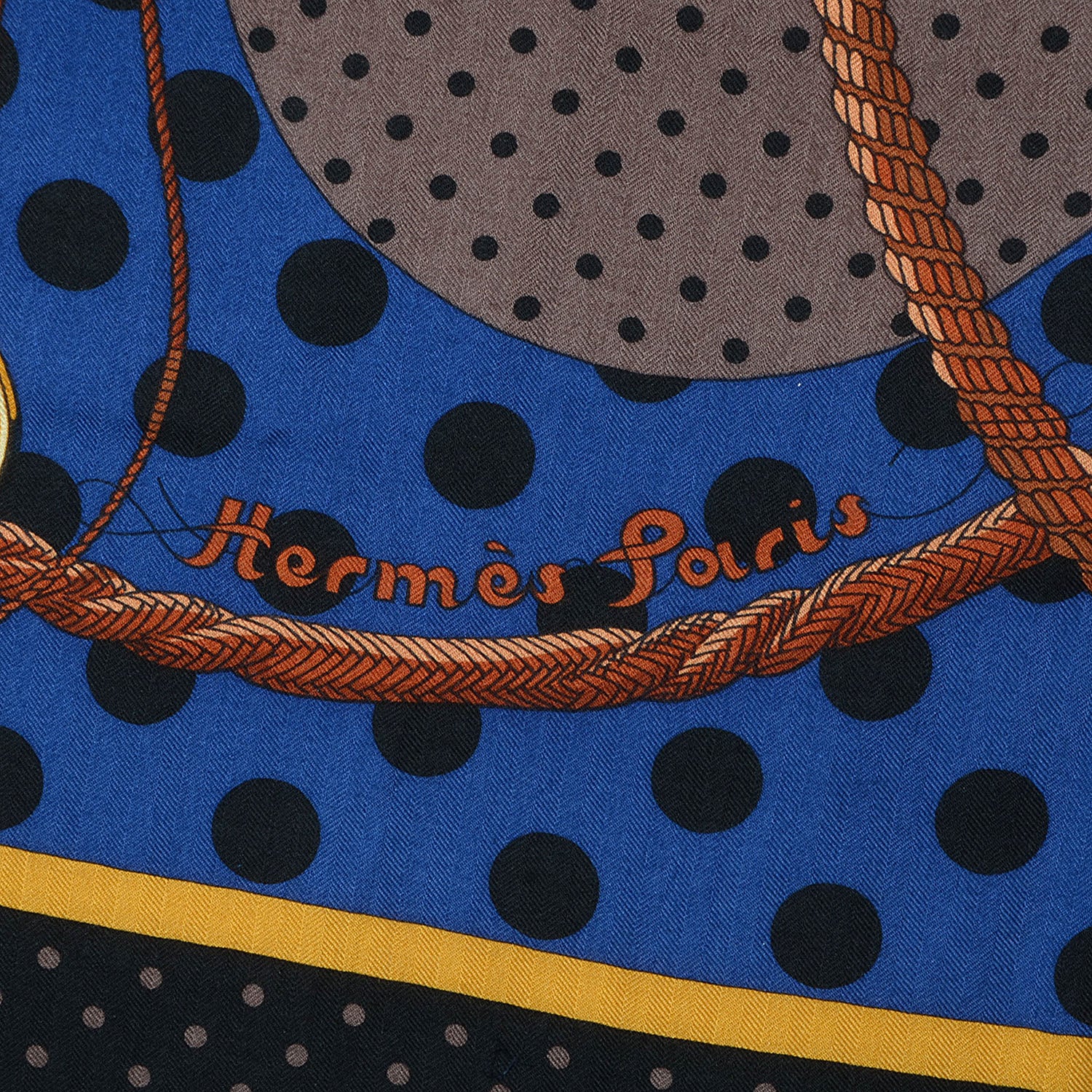 Hermes Cashmere Silk Clic Clac A Pois Shawl GM 140 Noir Indigo Marron Glace 5 of 7
