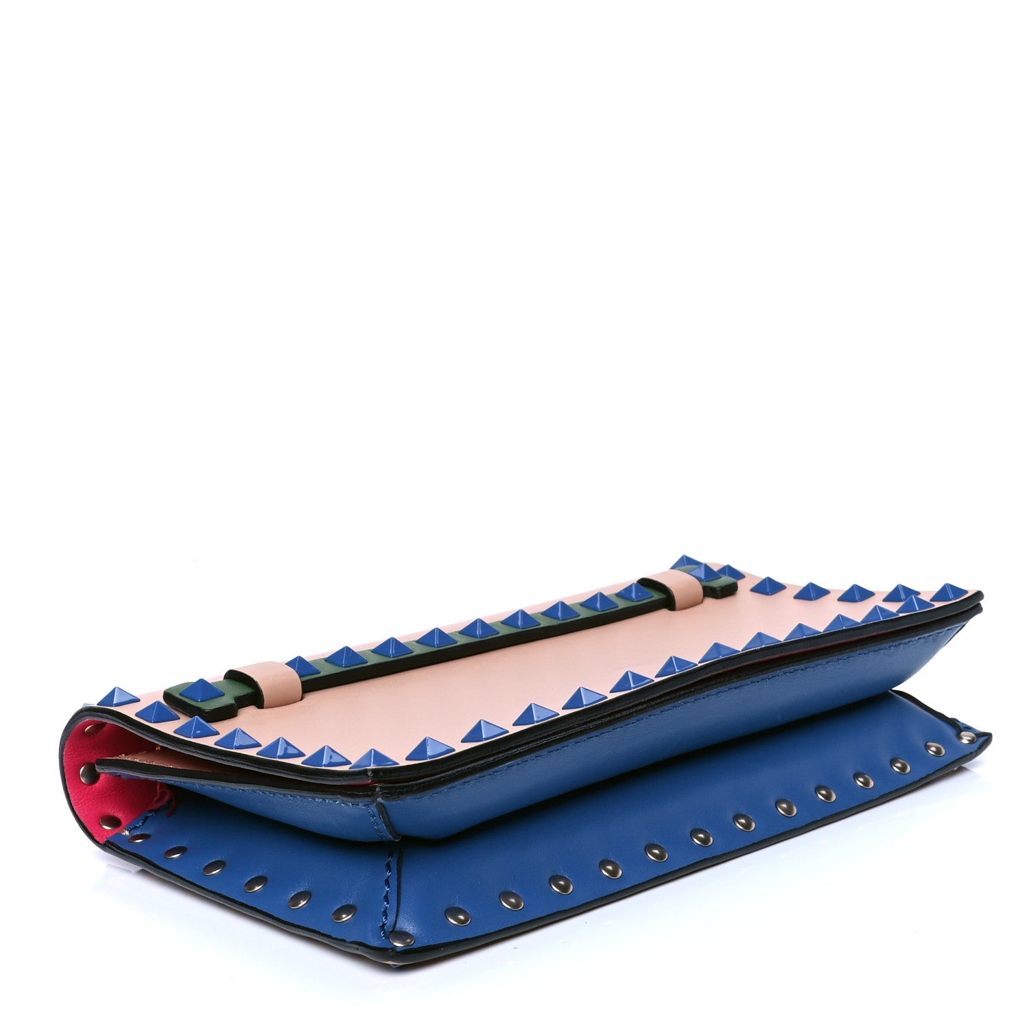 Valentino Garavani Nappa Colorblock Small Rockstud Wristlet Clutch Skin Sorbet Indaco Green Deep Fuxia 3 of 6