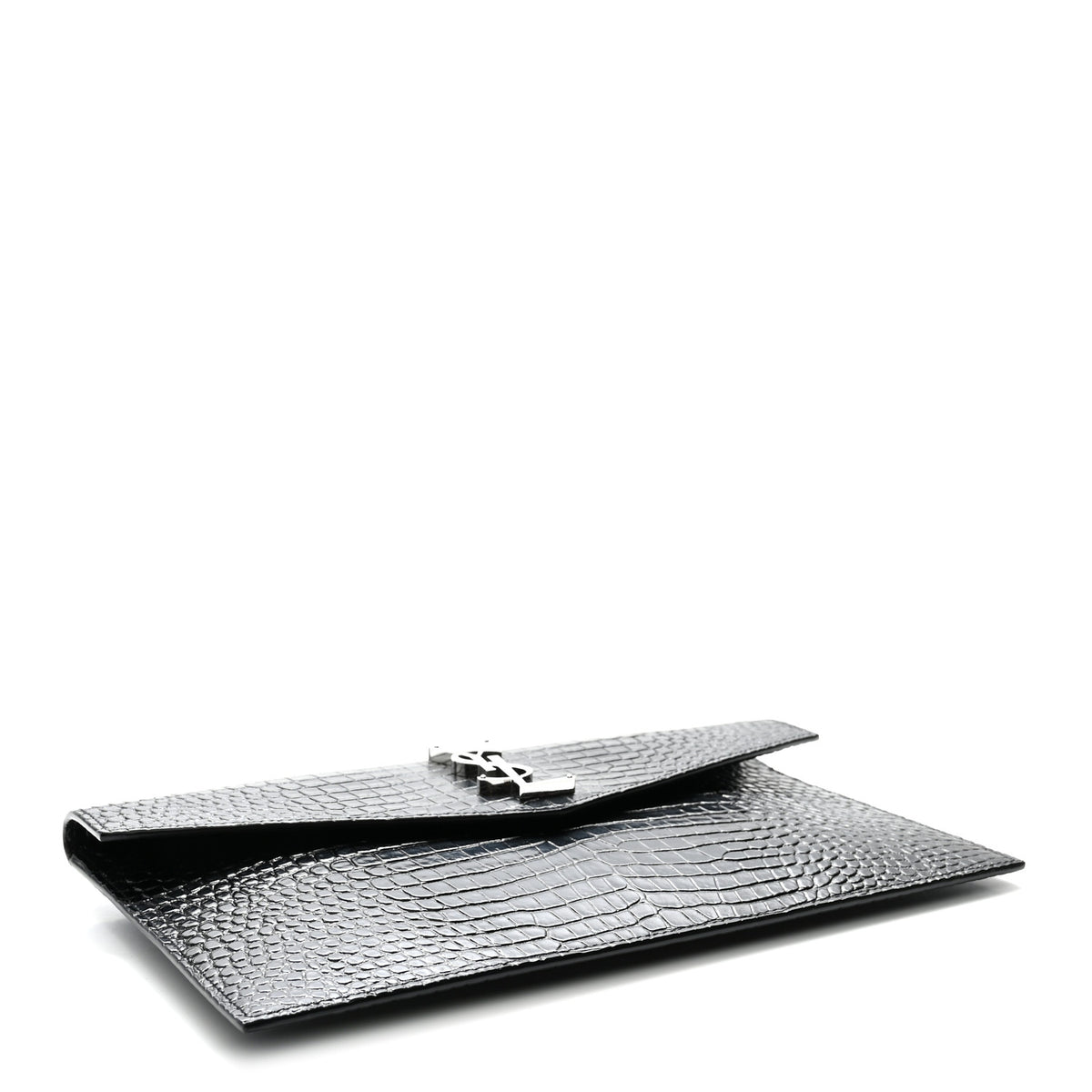 Calfskin Crocodile Embossed Uptown Monogram Clutch Black