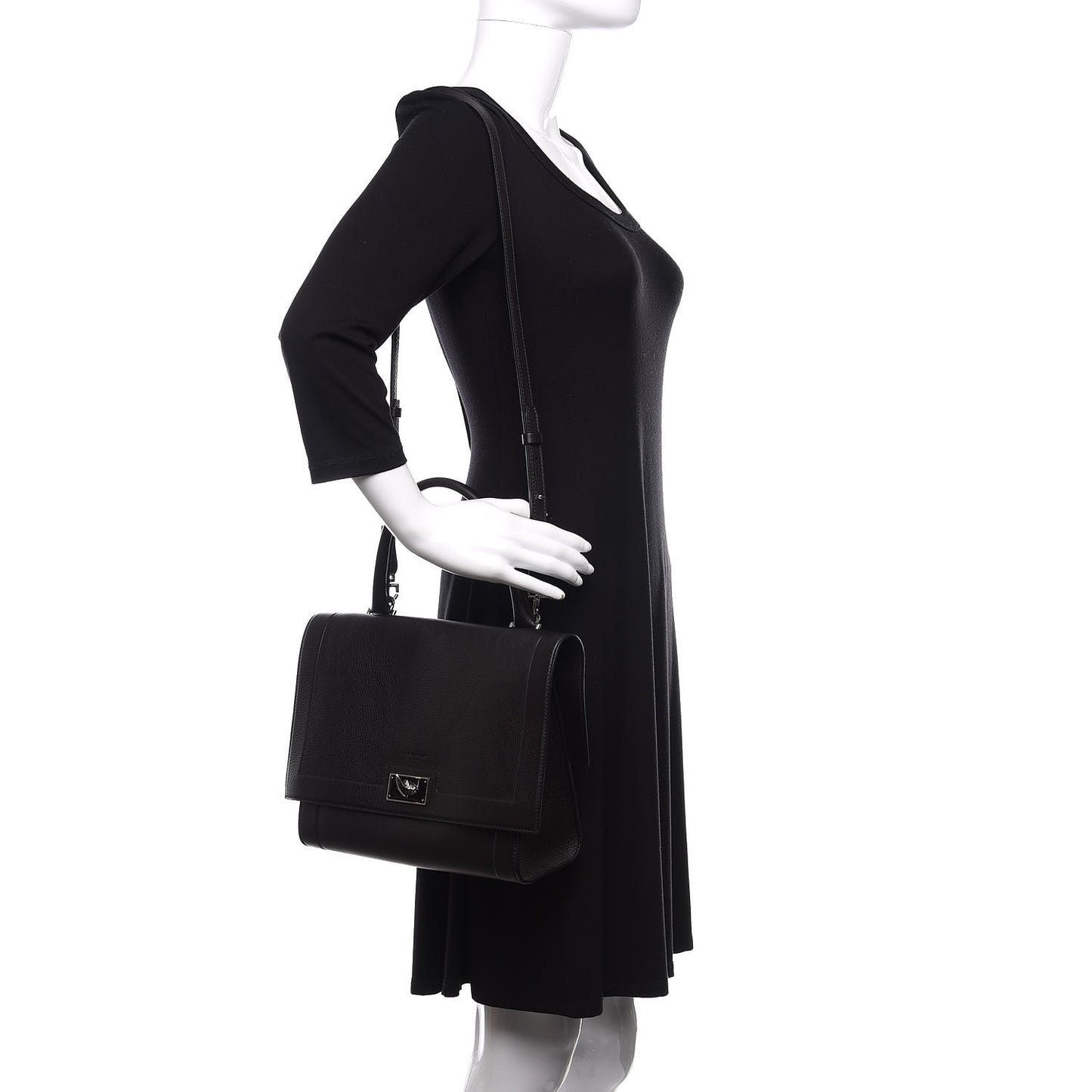 Grained Calfskin Small Shark Lock Satchel Black