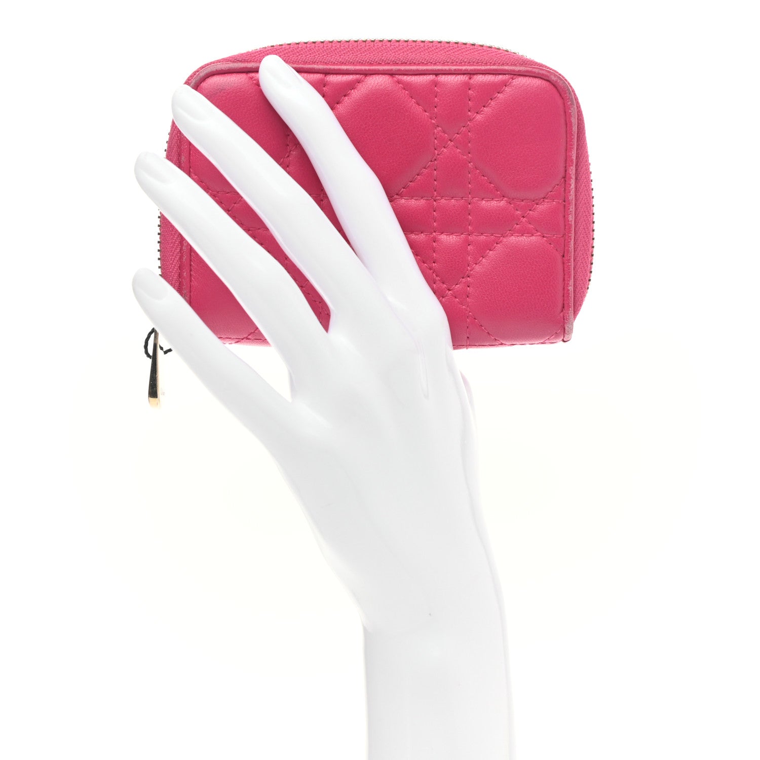 Christian Dior Lambskin Cannage Mini Lady Dior Zip Portemonnaie Fuchsia 2 of 12