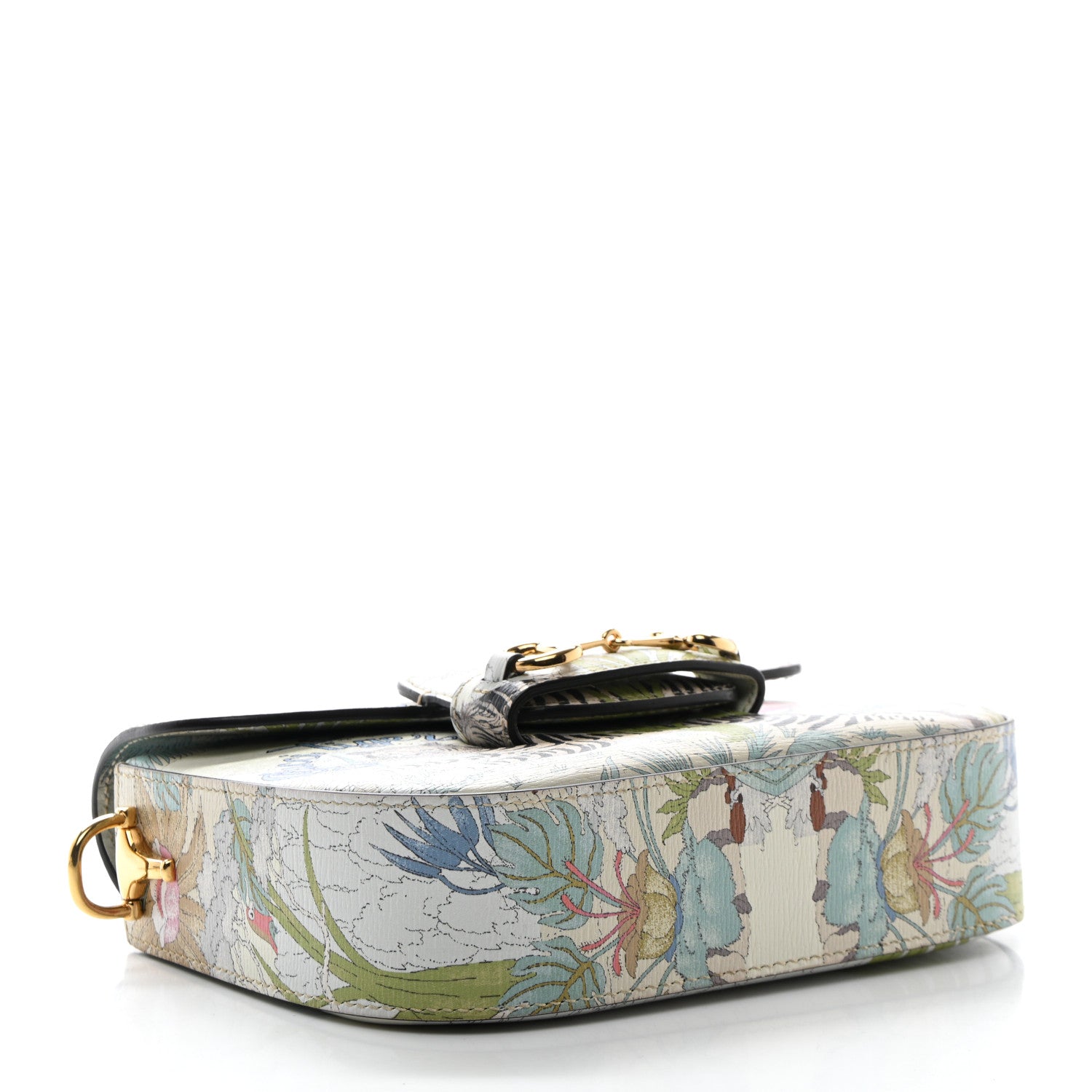 Gucci New Shangai Calfskin Tiger Savanah Web Mini Horsebit 1955 Shoulder Bag Chalky White Multicolor 4 of 10