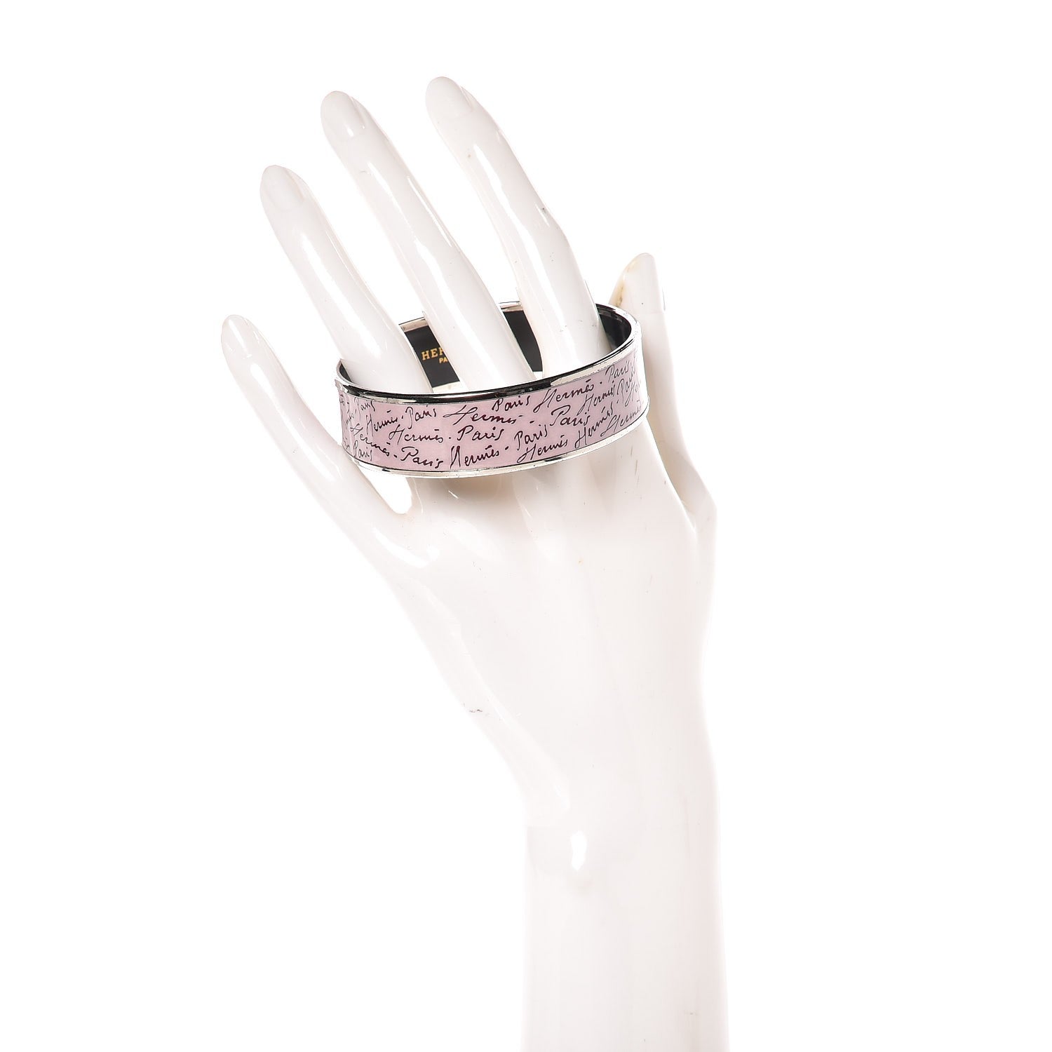 Hermes Enamel Printed Handwriting Wide Bracelet 62 2 of 4