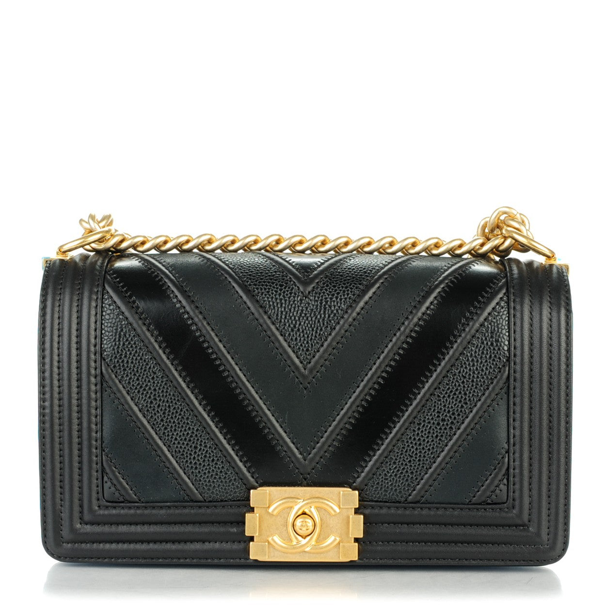 Caviar Suede Calfskin Chevron Medium Boy Flap Black