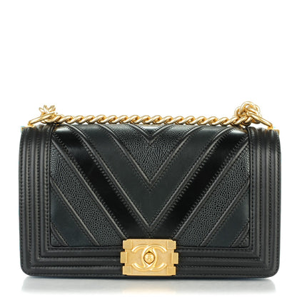 Chanel Caviar Suede Calfskin Chevron Medium Boy Flap Black 1 of 7