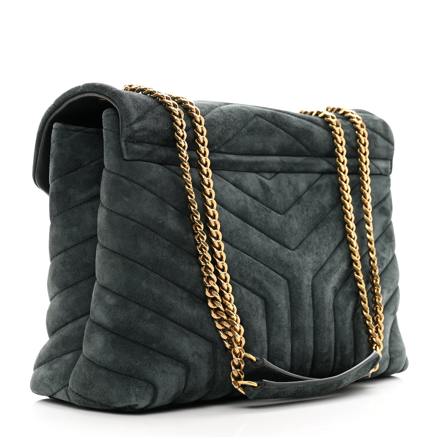 Suede Y Quilted Monogram Medium Loulou Chain Satchel