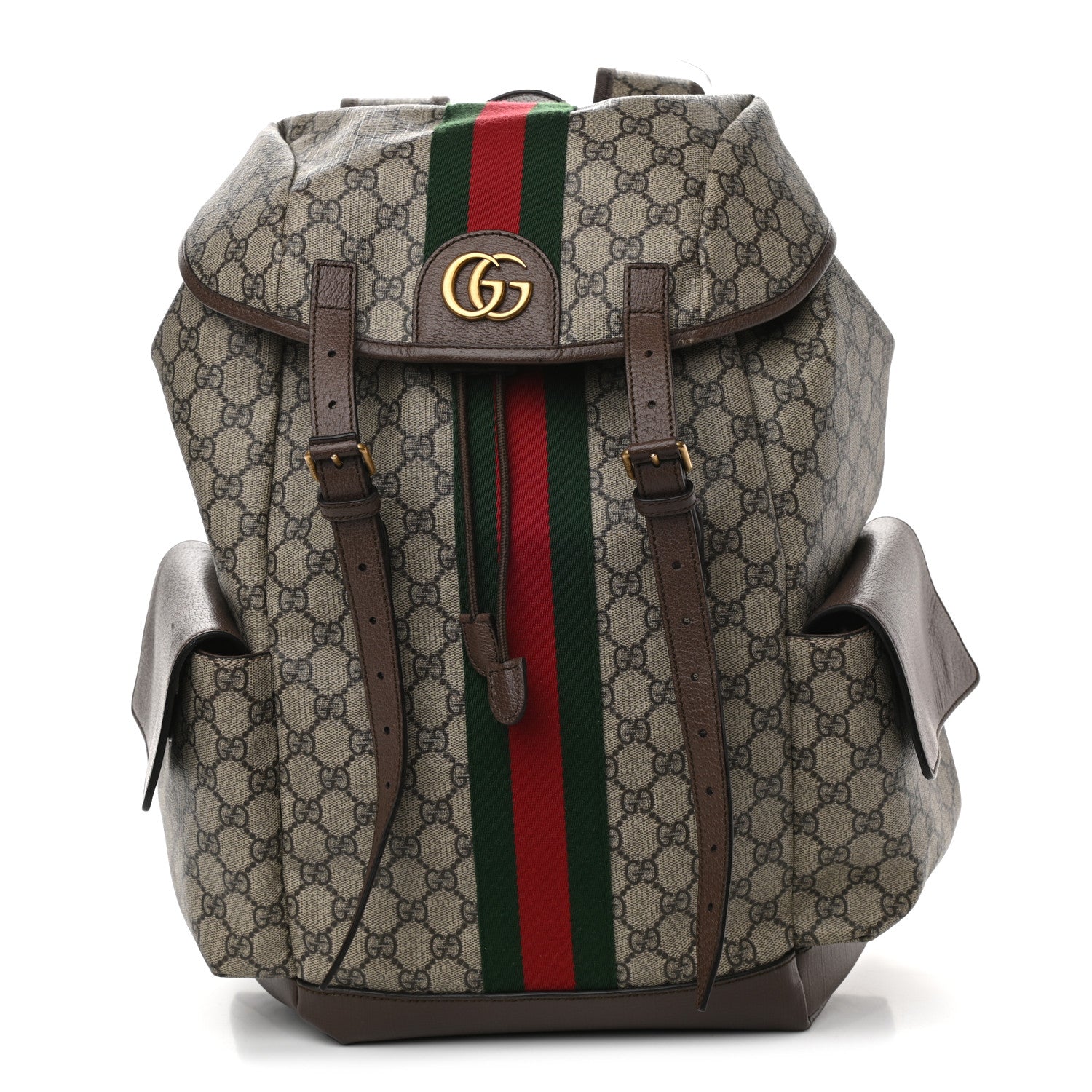 Gucci GG Supreme Monogram Medium Ophidia Double Buckle Backpack Brown 1 of 9