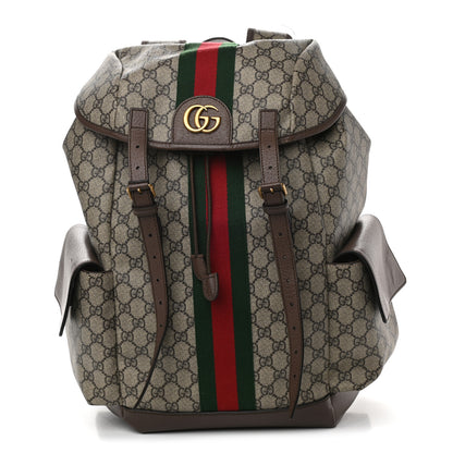 Gucci GG Supreme Monogram Medium Ophidia Double Buckle Backpack Brown 1 of 9