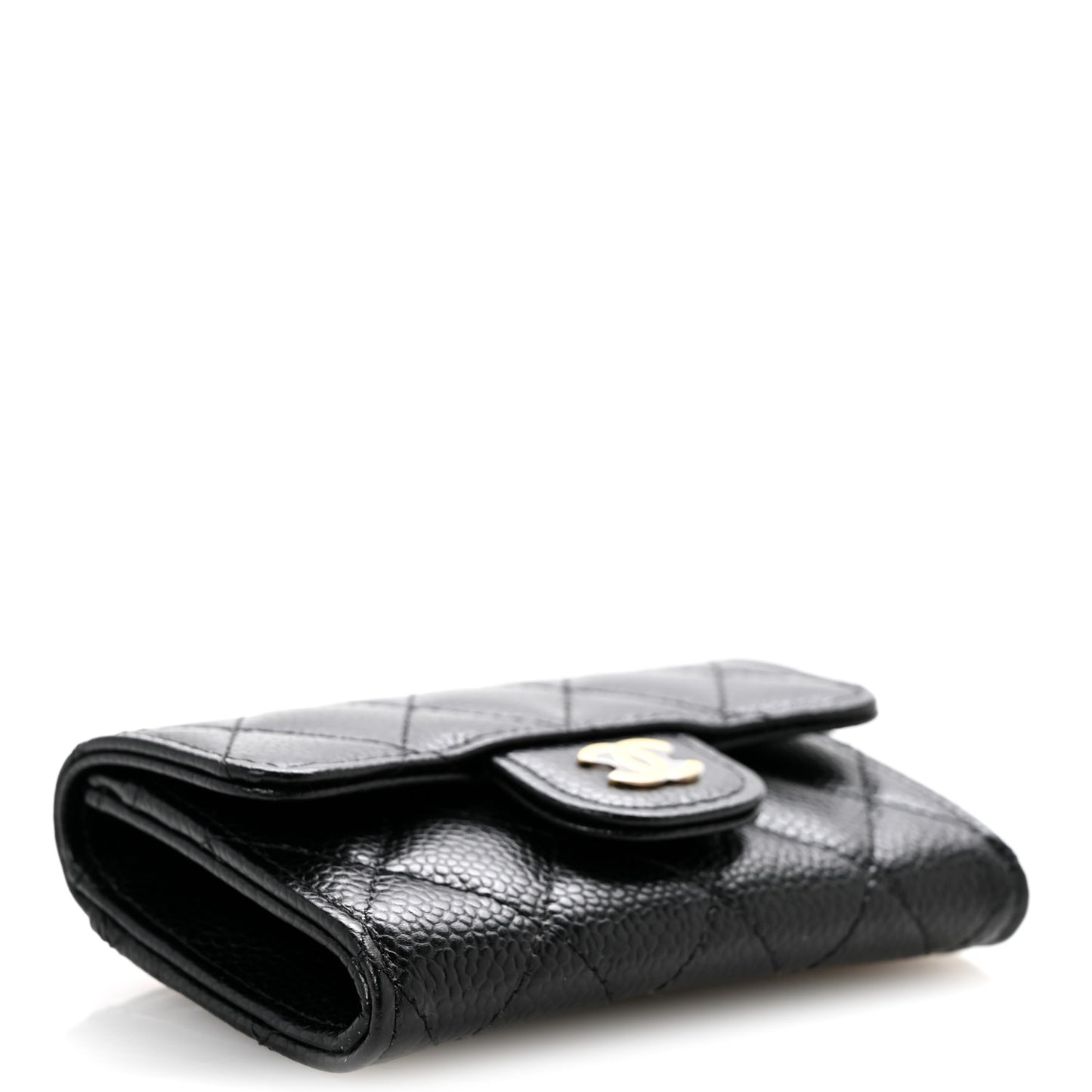 Caviar Quilted Flap Card Holder Wallet Black