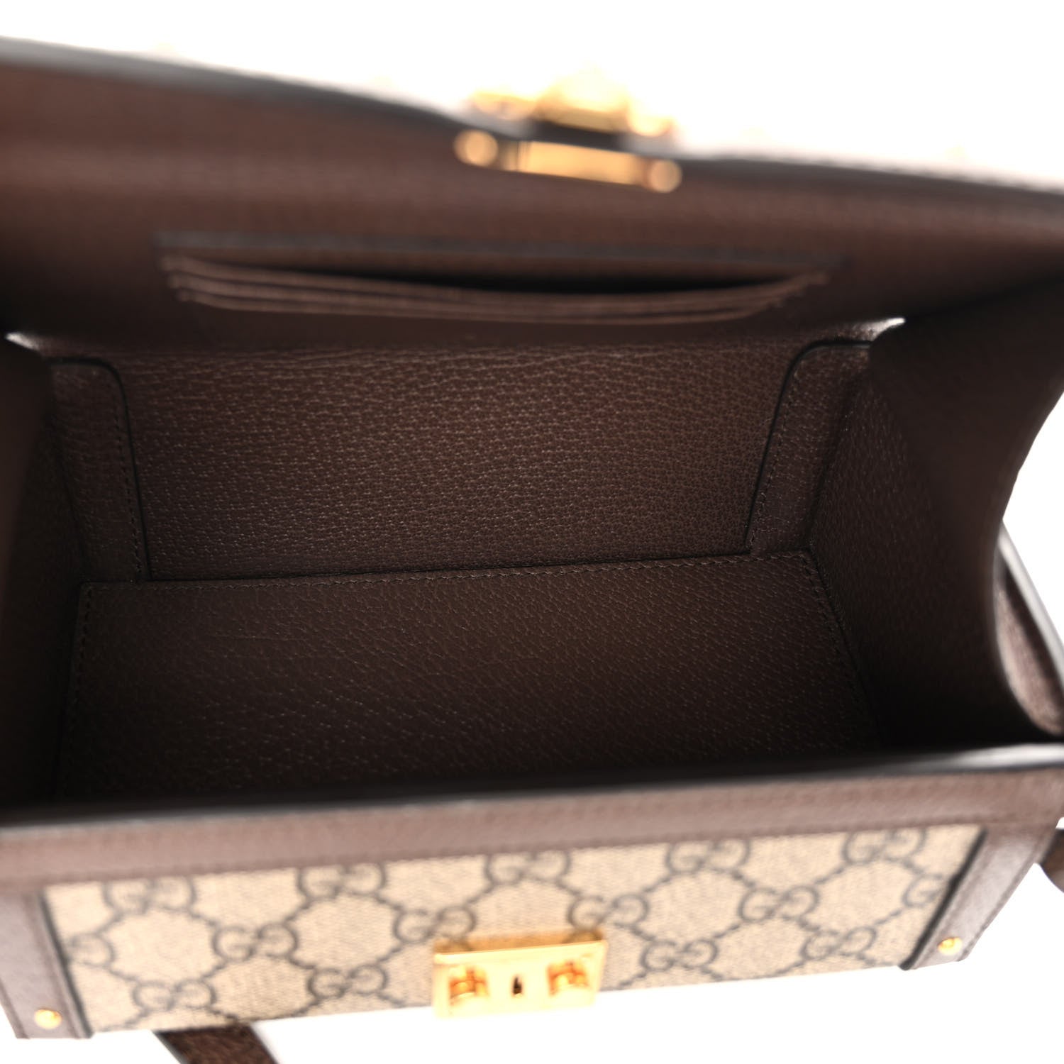 Gucci GG Supreme Monogram Textured Dollar Calfskin Mini Trunk Shoulder Bag Beige Ebony New Acero 5 of 9