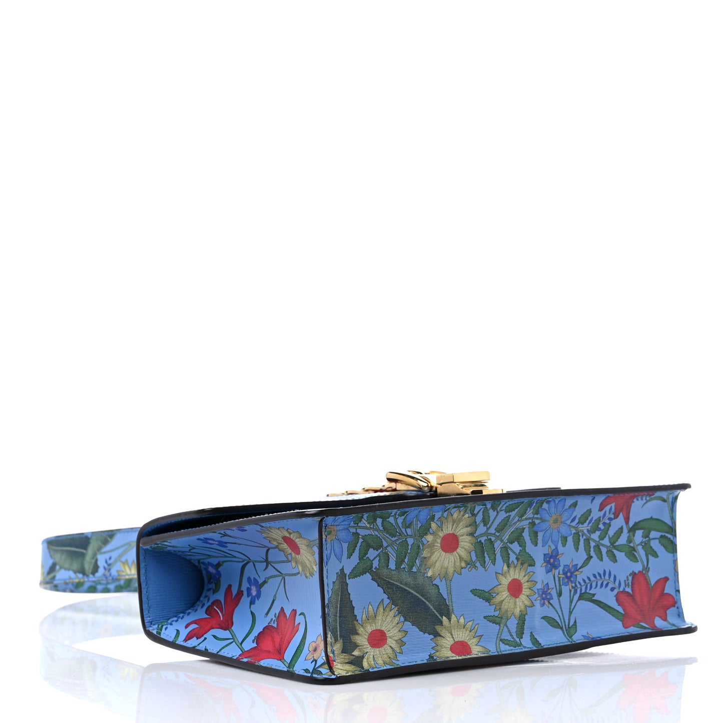 Shangai Calfskin Web New Flora Small Sylvie Shoulder Bag Azure