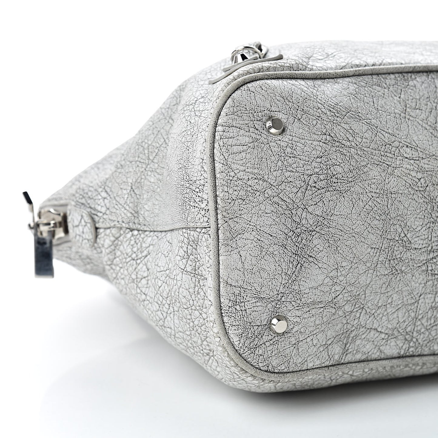 Agneau Classic Silver Hardware Papier Large Bowling Bag Grey