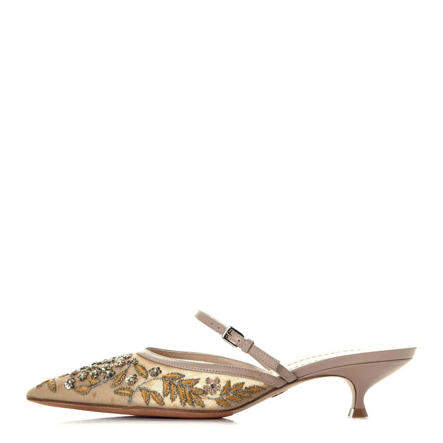 Christian Dior Fabric Embroidered Flower Dioreve Slingback Pumps 38 Gold 1 of 7