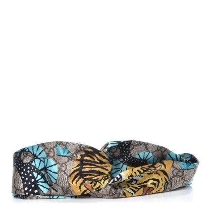 Gucci Silk Monogram Bengal Tiger Print Duchesse Headband Blue 1 of 6