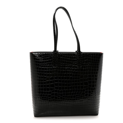 Christian Louboutin Patent Calfskin Crocodile Embossed Spikes Zipped Cabata Tote Black 1 of 9