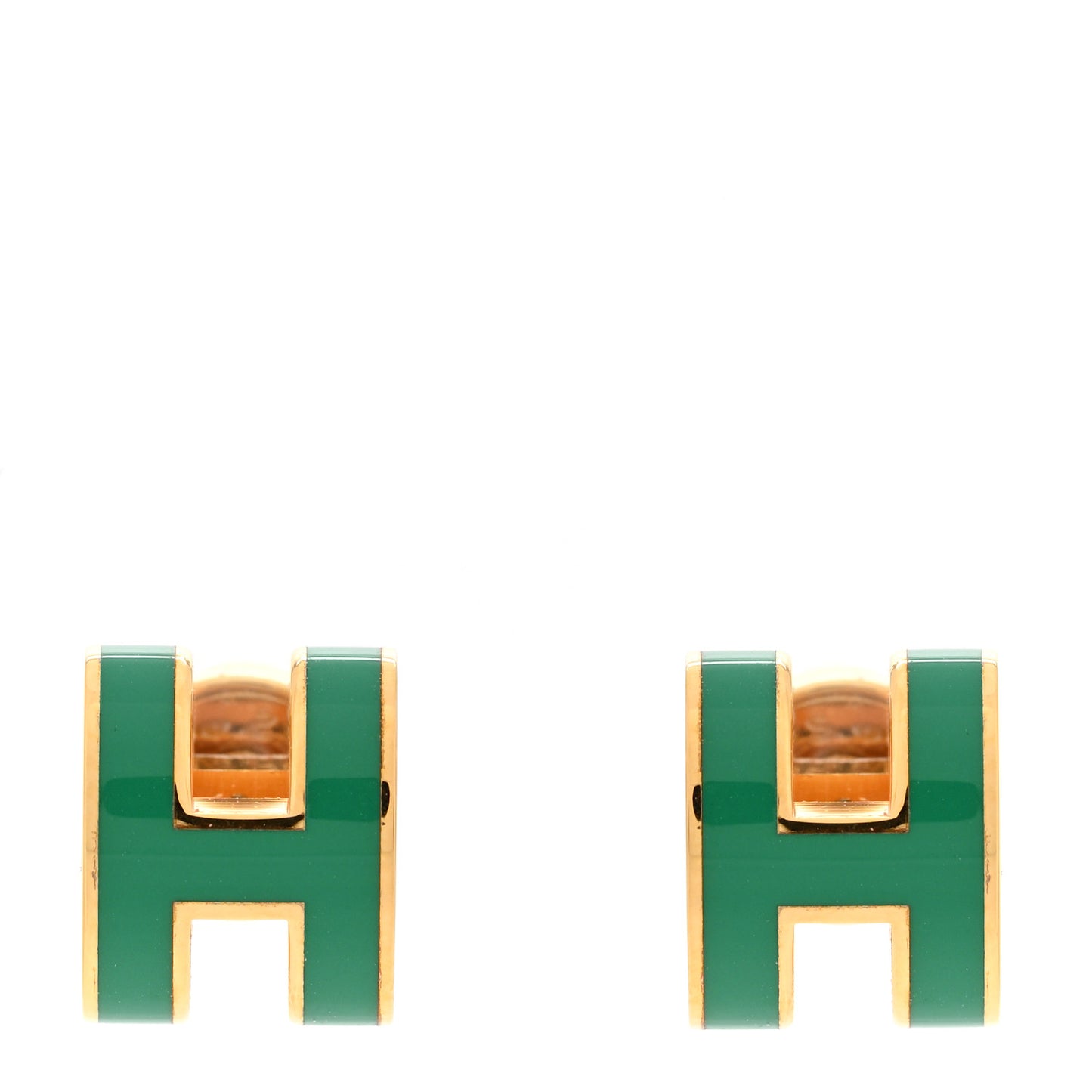 Gold Lacquered Mini Pop H Earrings Malachite