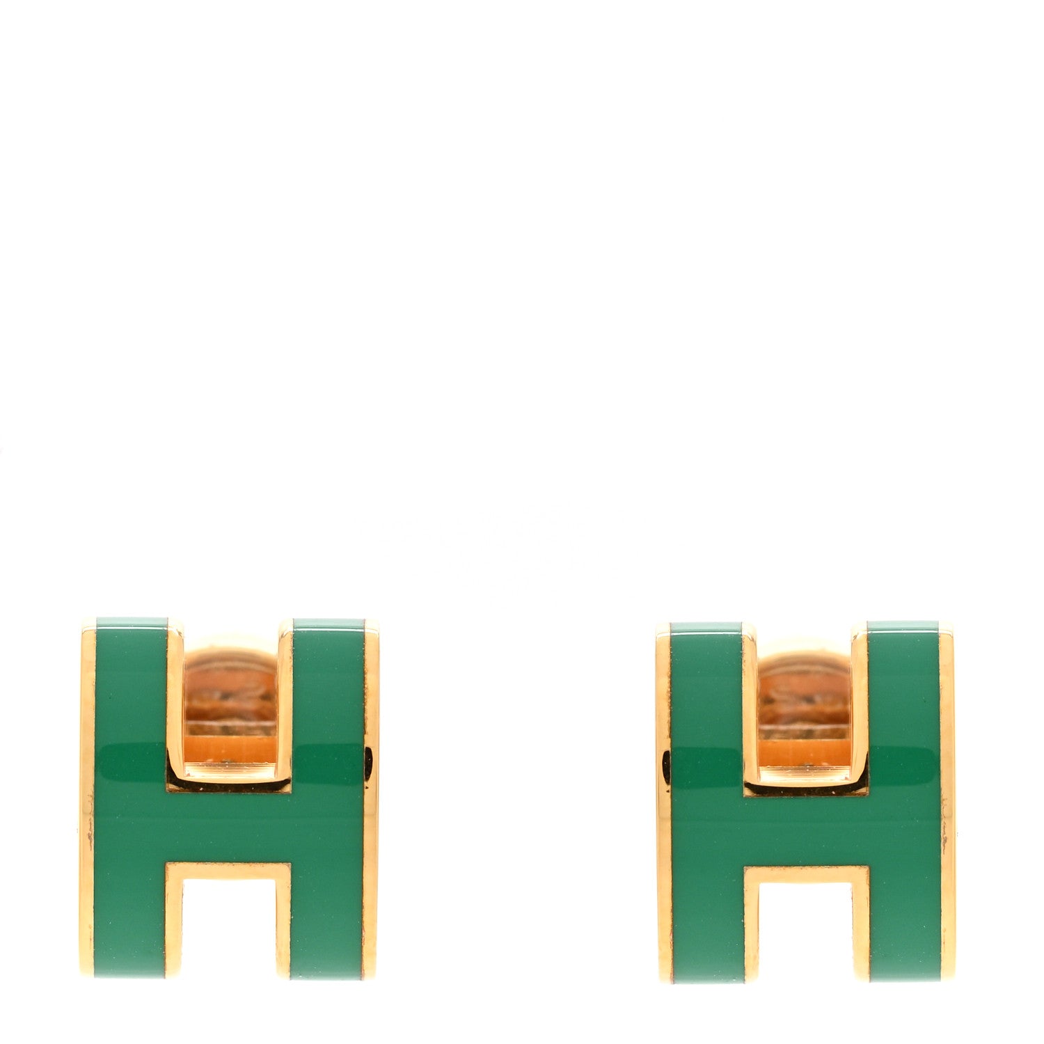 Hermes Gold Lacquered Mini Pop H Earrings Malachite 1 of 7