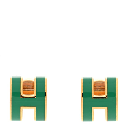 Hermes Gold Lacquered Mini Pop H Earrings Malachite 1 of 7