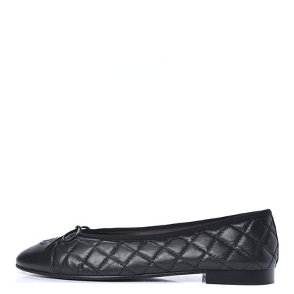 Chanel Aged Calfskin Quilted CC Cap Toe Ballerina Flats 42 Black 1 of 9