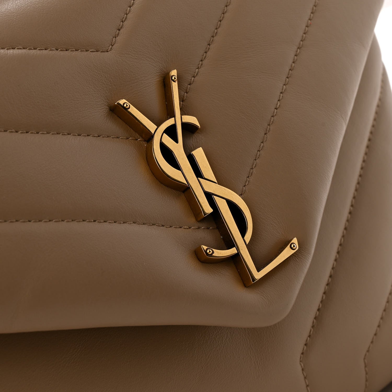 Saint Laurent Calfskin Y Quilted Monogram Small Loulou Chain Satchel Dark Beige 11 of 14