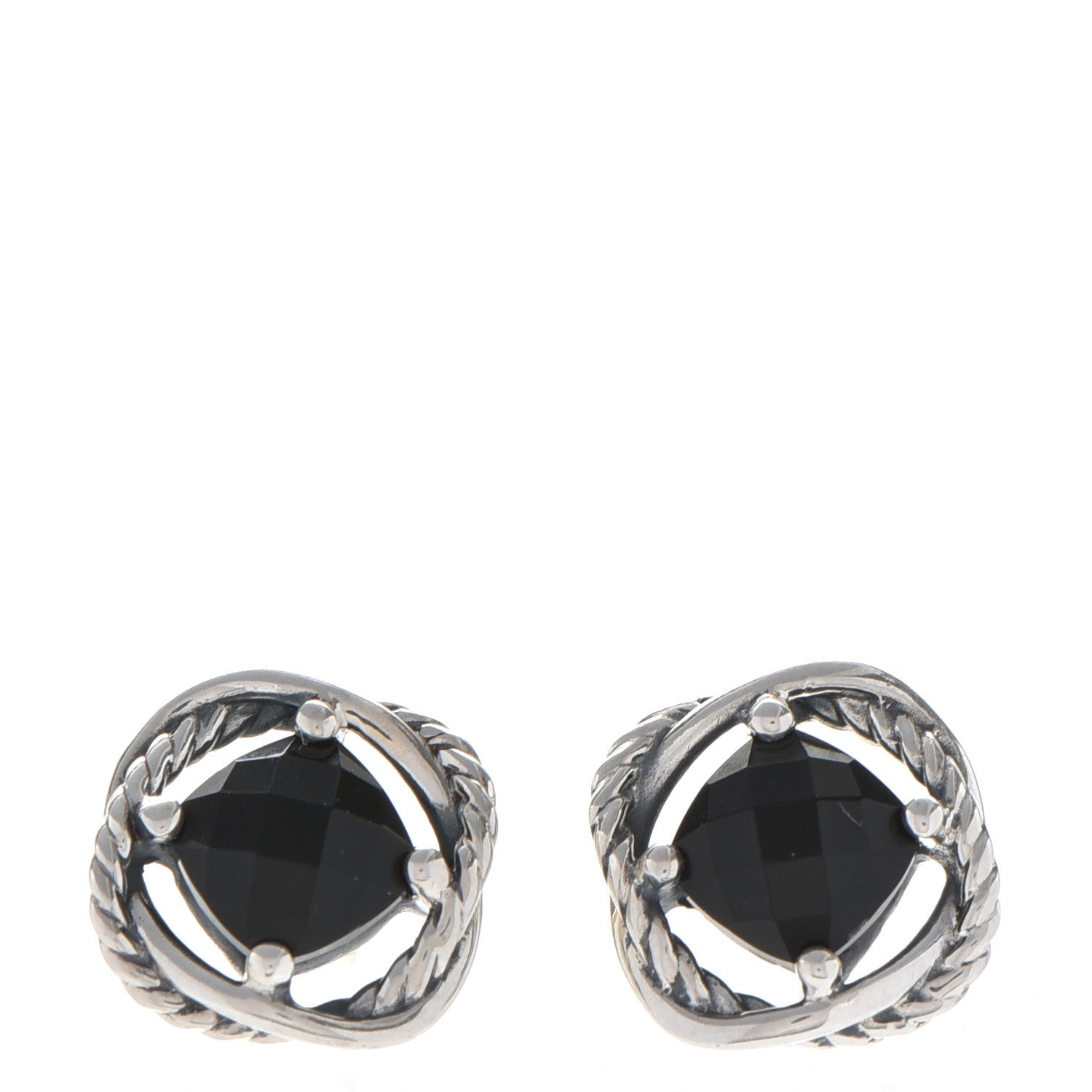 David Yurman Sterling Silver Black Onyx 7mm Infinity Earrings 1 of 7