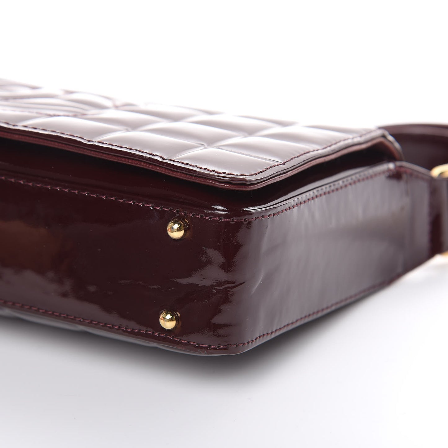 Patent Chocolate Bar Quilted CC Flap Burgundy
