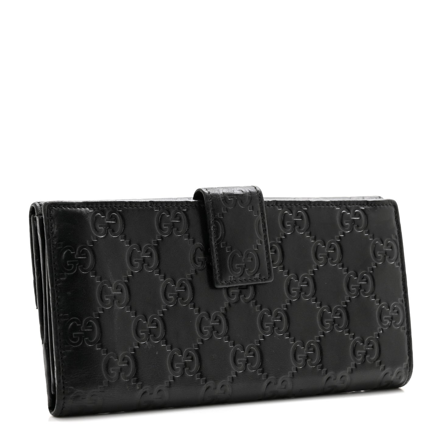 Guccissima Margaux Calfskin Metal Bar Continental Flap Wallet Black