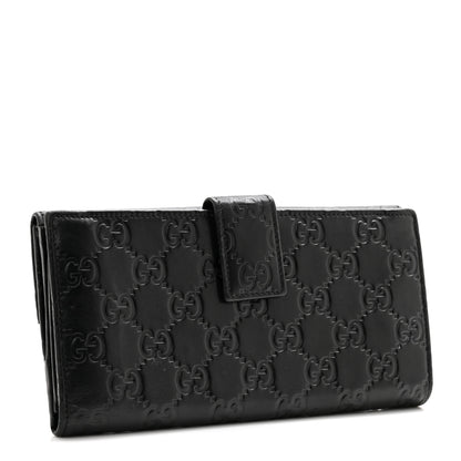 Gucci Guccissima Margaux Calfskin Metal Bar Continental Flap Wallet Black 3 of 9