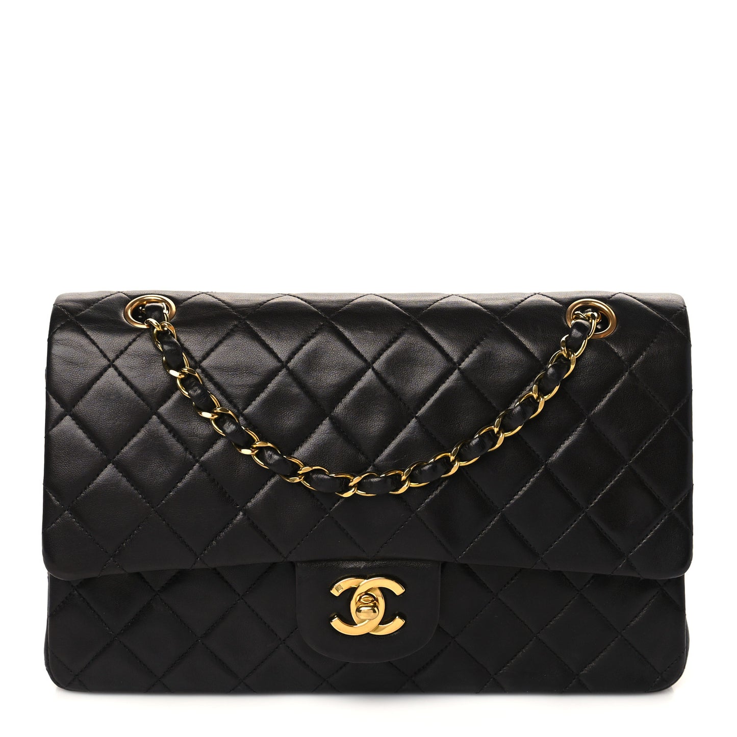 Lambskin Quilted Medium Double Flap Black
