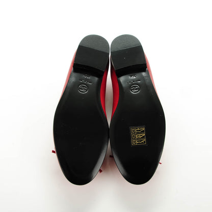 Chanel Goatskin Patent Cap Toe CC Ballerina Flats 35.5 Red 5 of 8