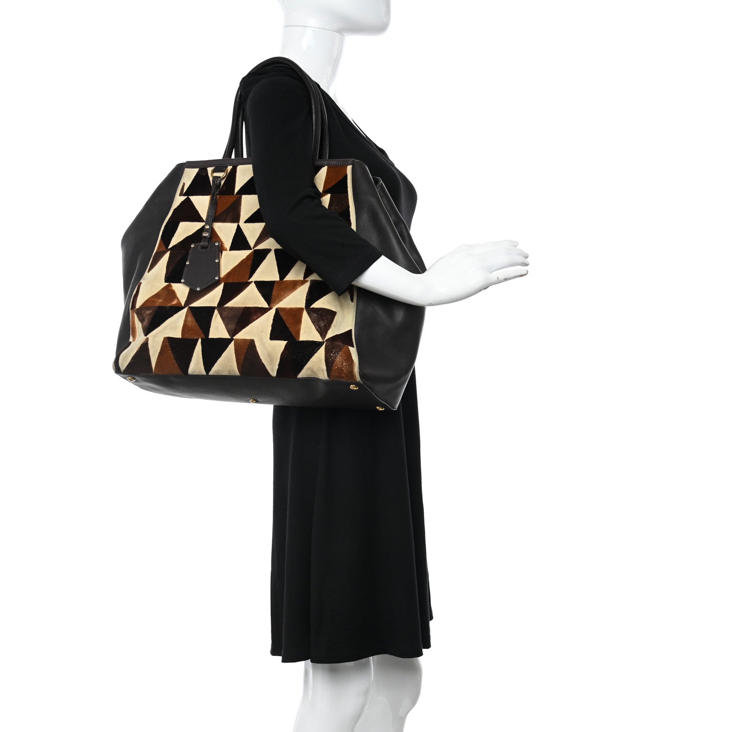 Fendi Velvet Vitello Geometric Print 2Jours Tote Multicolor Ebano Black 2 of 13