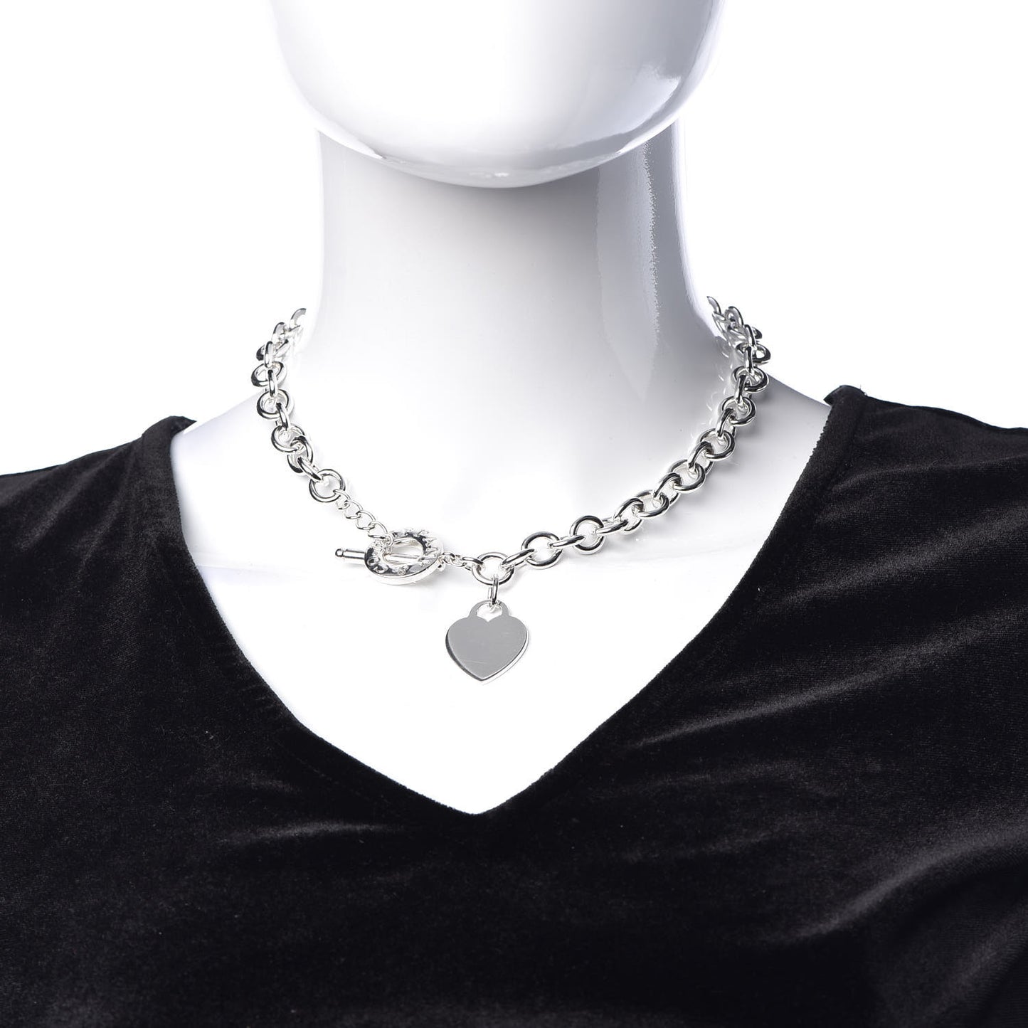 Sterling Silver Heart Tag Toggle Necklace