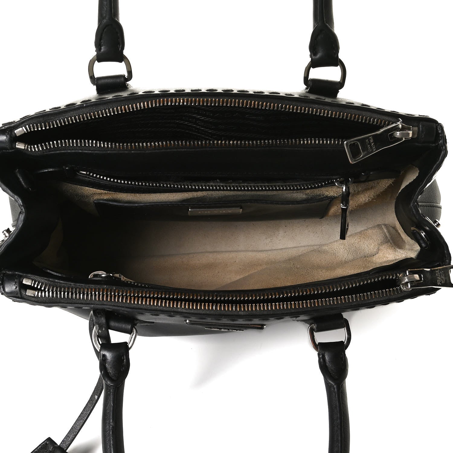 Prada City Calf Hand Stitched Small Galleria Double Zip Tote Black 5 of 14