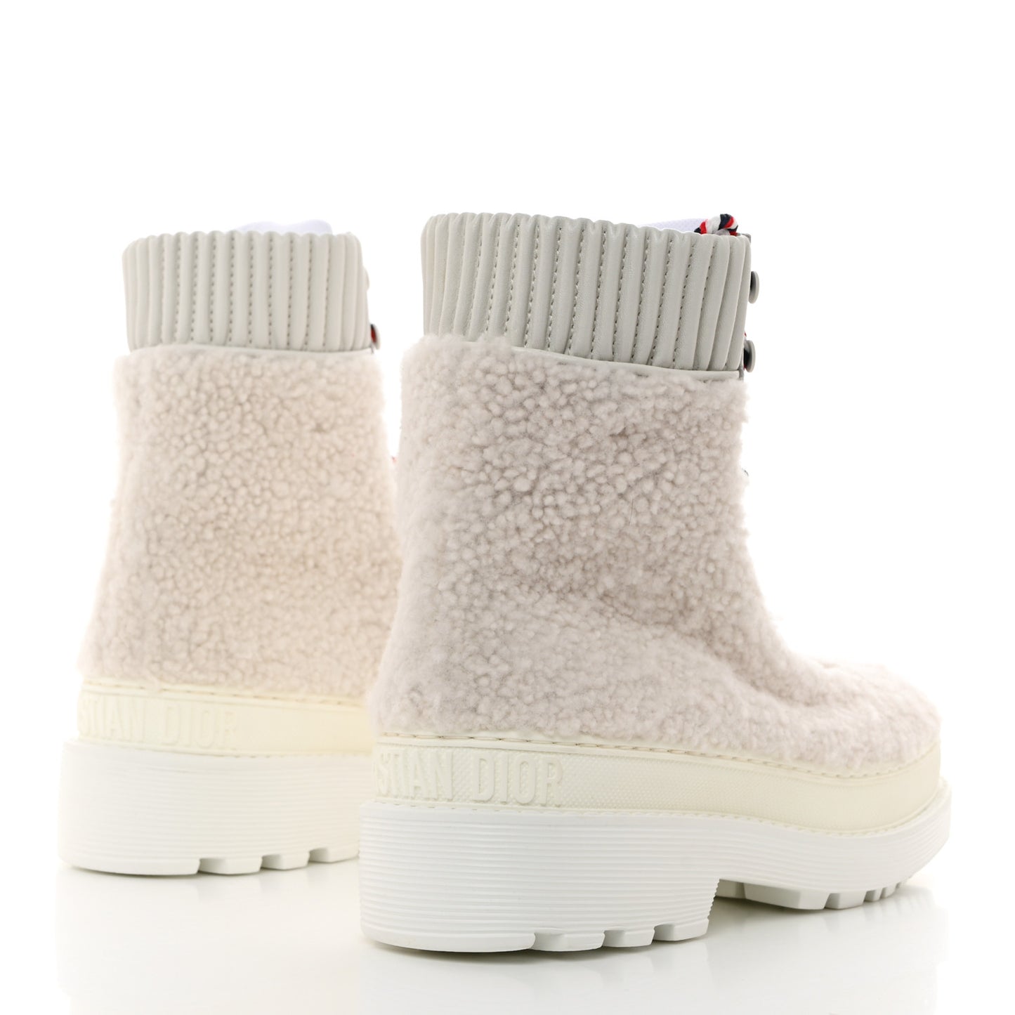 Calfskin Shearling Hike Ankle Boots 37.5 White