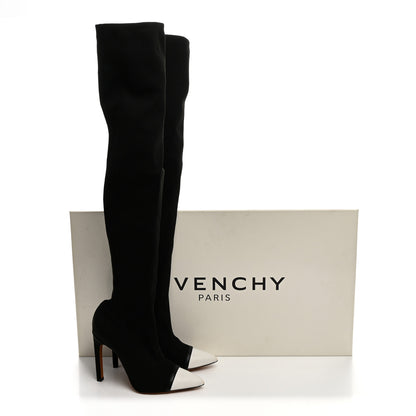 Givenchy Knit Calfskin Over The Knee Pointed Toe Boots 37 Black White 7 of 7