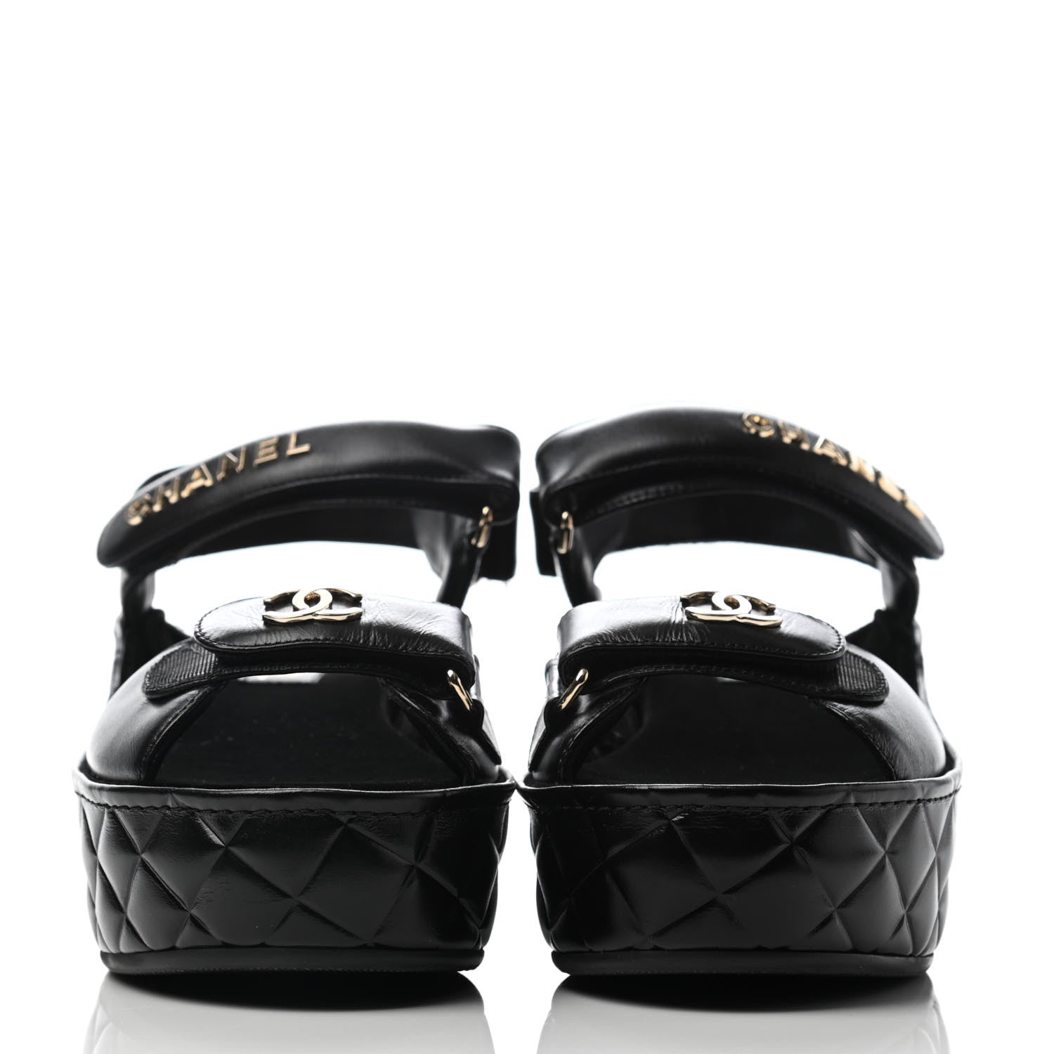 Chanel Shiny Calfskin Logo Platform Sandals 38 Black 2 of 7