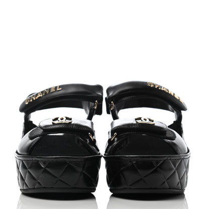 Chanel Shiny Calfskin Logo Platform Sandals 38 Black 2 of 7