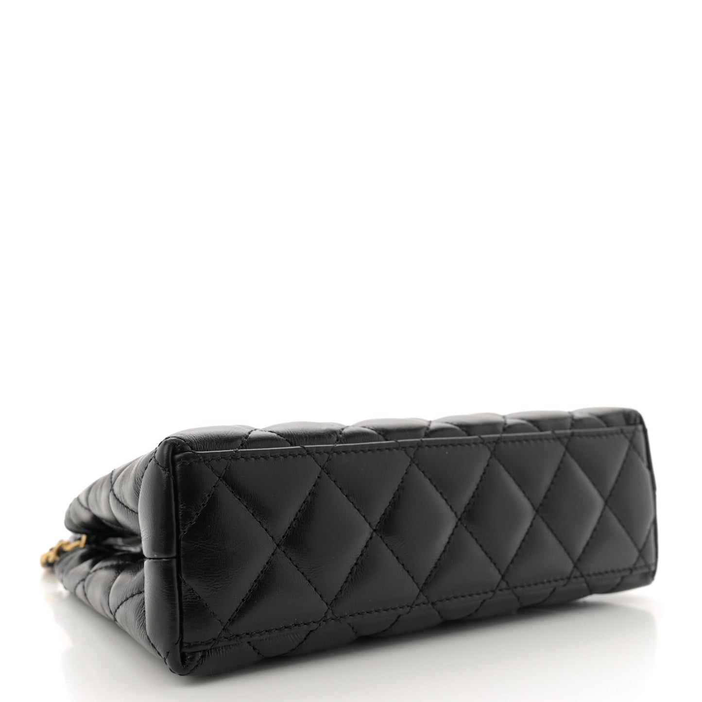 Shiny Aged Calfskin Quilted Nano Kelly Shopper Black