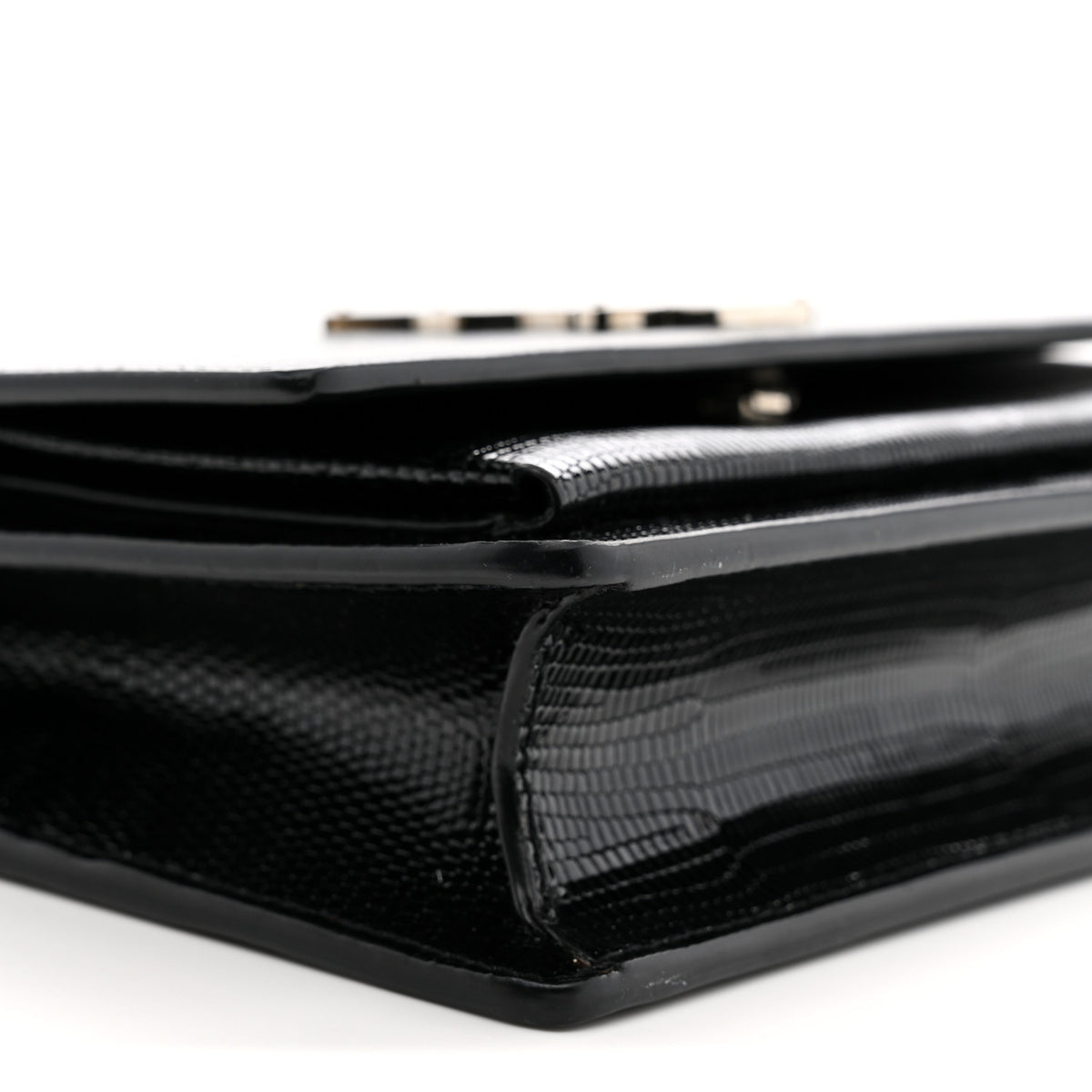 Calfskin Lizard Embossed Monogram Sunset Chain Wallet Black