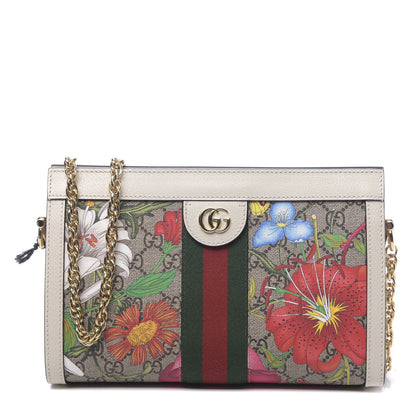 Gucci GG Supreme Monogram Flora Web Small Ophidia Chain Shoulder Bag White 1 of 12
