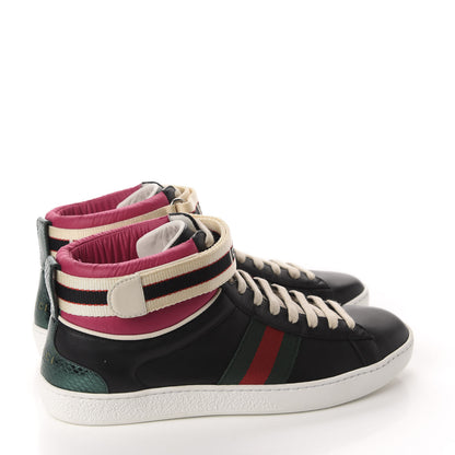 Gucci Calfskin Ayers Web New Ace Stripe High Top Sneakers 38.5 Black 4 of 10