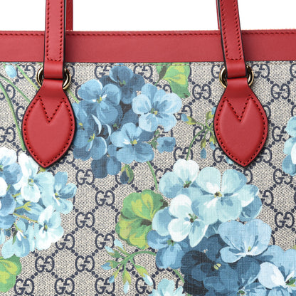 Gucci GG Supreme Monogram Blooms Medium Zippered Bucket Tote Beige Blue Navy Hibiscus Red 10 of 10