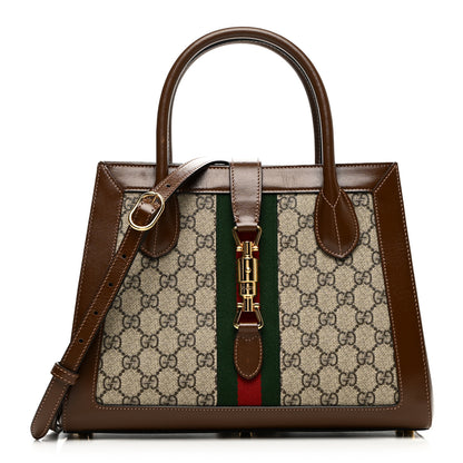 Gucci GG Supreme Monogram Azalea Calfskin Web Medium Jackie 1961 Tote Beige Ebony Brown Sugar 1 of 10