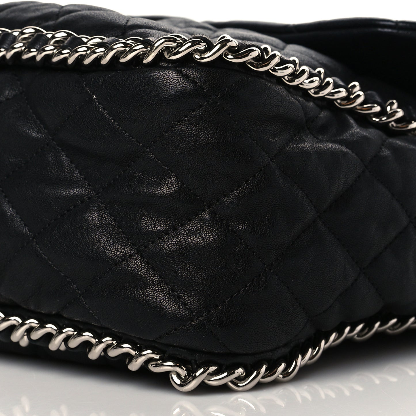 Washed Lambskin Quilted Maxi Chain Around Flap Black