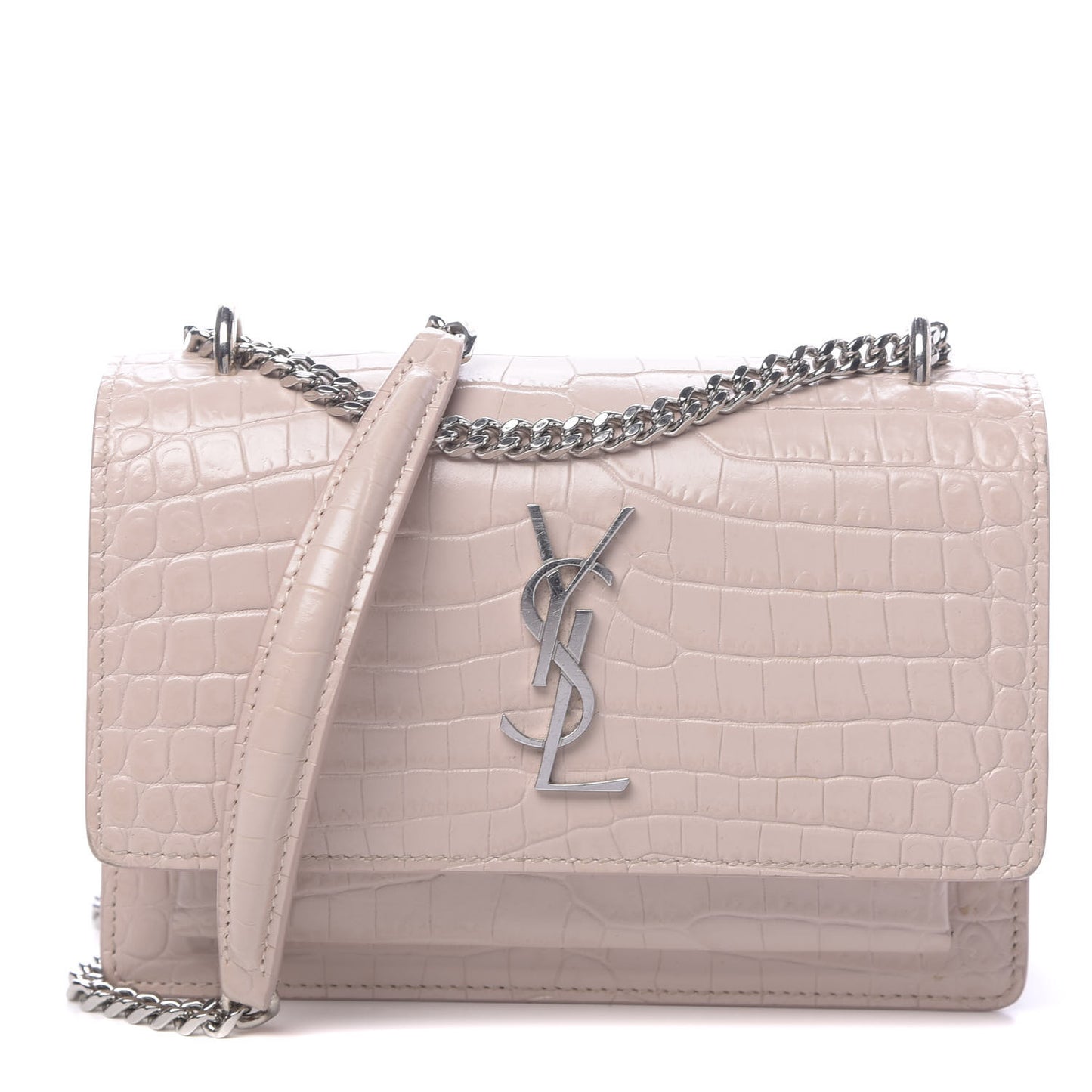 Calfskin Crocodile Embossed Small Monogram Sunset Soft Nude