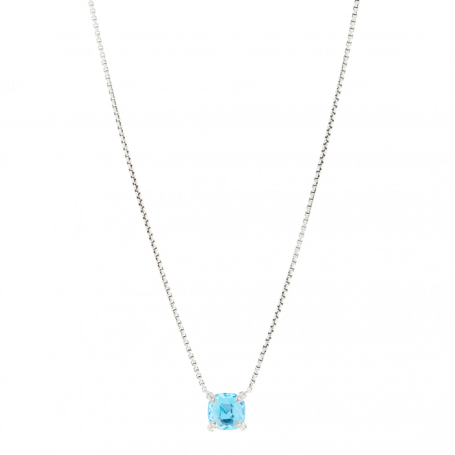 Sterling Silver Diamond Blue Topaz 9mm Petite Chatelaine Pendant Necklace
